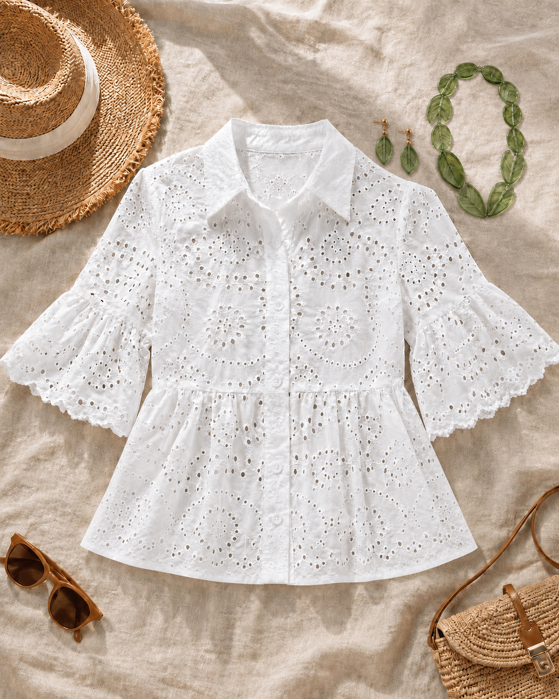 Colección Blusas - blusa de bordado inglés blanco con accesorios boho