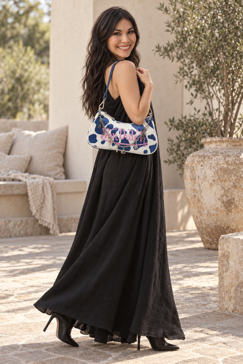 Von Dutch Cow Print Blue Shoulder Bag
