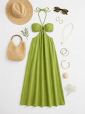 Vestido Maxi Verde Olivo Halter Cut-Out - Flatlay