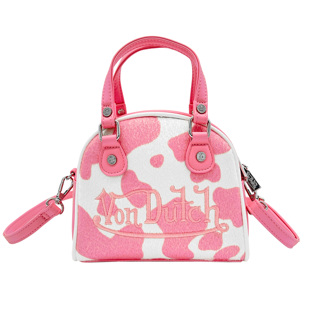 Von Dutch Pink & White Cow Print Bowling Bag