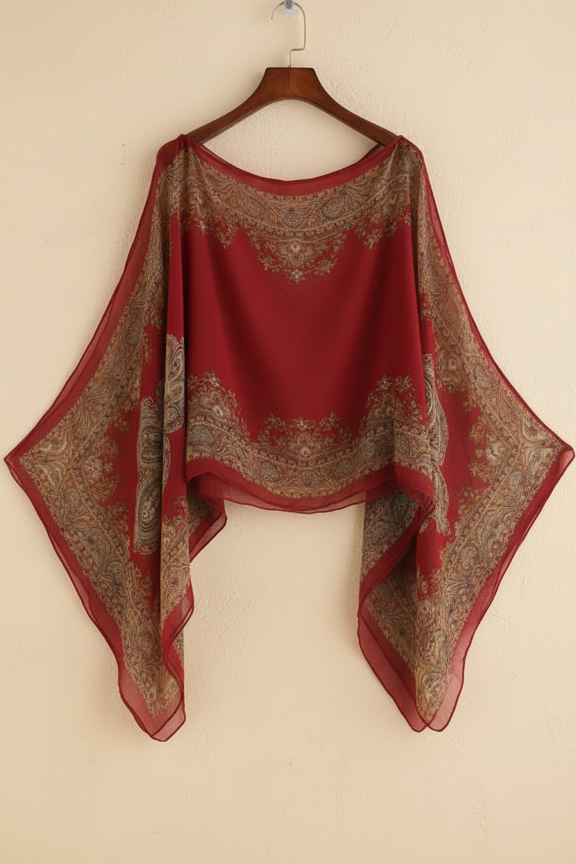 Blusa Poncho Roja - Fondo Beige Limpio