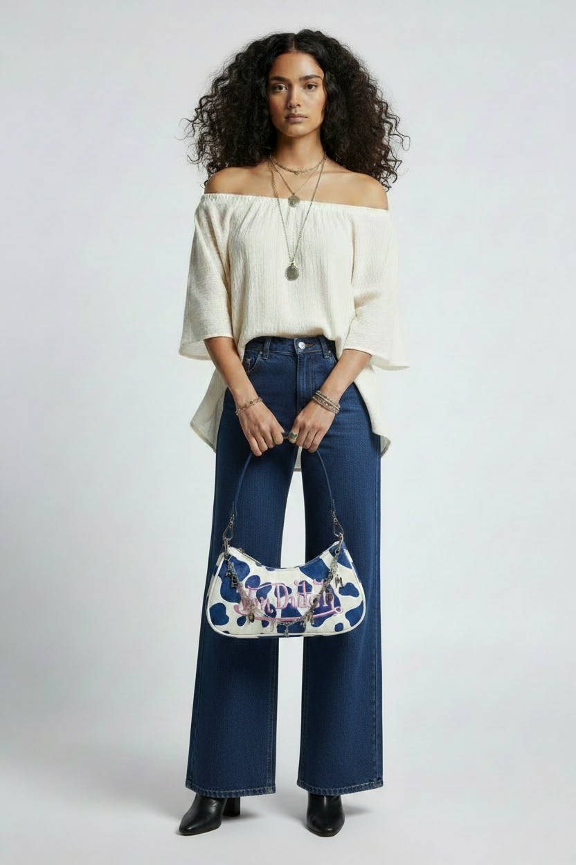 Bolso Von Dutch Cow Print Blue – botas tacón y palazzo