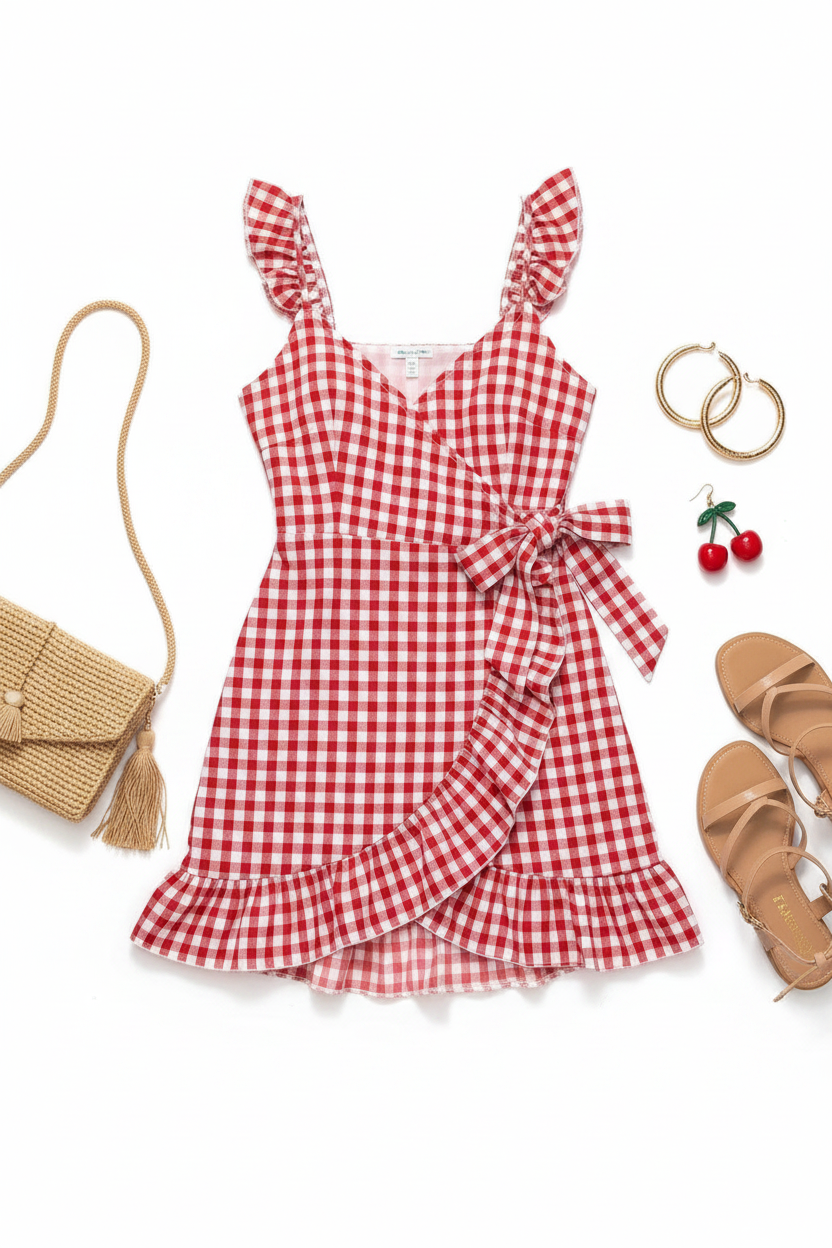 Vestido Gingham Rouge - flat lay